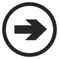 Right direction pointer. Black arrow round sign