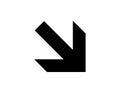 Right down arrow pictogram against a white plain background.