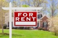 Right Facing For Rent Real Estate Sign In Front of House. Royalty Free Stock Photo