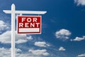 Right Facing For Rent Real Estate Sign Over Blue Sky and Clouds Royalty Free Stock Photo