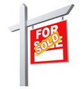 Right Facing Sold For Sale Real Estate Sign Isolated on a White Background. Royalty Free Stock Photo
