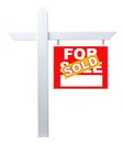 Right Facing Sold For Sale Real Estate Sign Isolated on a White Background. Royalty Free Stock Photo