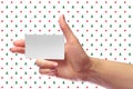 Right Female Hand Hold Blank White Card Mock-up. SIM Cellular Royalty Free Stock Photo
