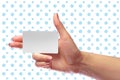 Right Female Hand Hold Blank White Card Mock-up. SIM Cellular Royalty Free Stock Photo