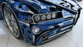 Right front view junkyard masterwork replica of Bugatti Chiron sport car made of scrap metal