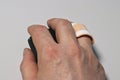right hand on a computer mouse, ring finger with a splint Royalty Free Stock Photo