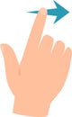 Right hand extending with index finger touching a forward arrow, representing a swipe right gesture, set against a clean