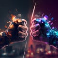 Right hand fighting left hand, Generative AI Royalty Free Stock Photo