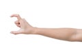 Right hand of a woman trying to reach or grab something. fling, touch sign. Reaching out to the left, show C sign. isolated on Royalty Free Stock Photo