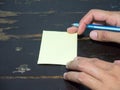 Right hand write post it note