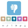 Right handed thumbs down solid flat icons on color rounded square backgrounds