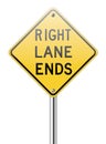 Right land ends traffic sign