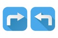 Right and left arrows. Turning square blue signs