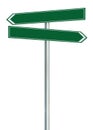 Right and left road route direction pointer this way sign, green isolated roadside signage, white traffic arrow frame roadsign Royalty Free Stock Photo