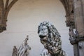 Right Lion Sculpture inside Loggia della Signoria in Piazza della Signoria in Florence, Italy Royalty Free Stock Photo