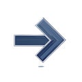 Right pointing arrow direction sign in blue color. Simple pointer symbol with stroke effect and drop shadow on white Royalty Free Stock Photo