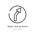 right reverse bend outline icon. isolated line vector illustration from traffic signs collection. editable thin stroke right Royalty Free Stock Photo