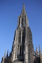 Lutheran minster Baden-Wurttemberg cathedral in Ulm old town, Germany, detail ancient architectural art outside of cathoric church