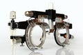 Right side view of trial frame used in ophtalmology and optometry to diagnose and correct refractive errors. Royalty Free Stock Photo