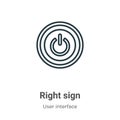 Right sign outline vector icon. Thin line black right sign icon, flat vector simple element illustration from editable user Royalty Free Stock Photo