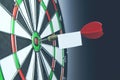 Right on target concept using dart in the bullseye on dartboard Royalty Free Stock Photo