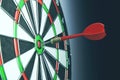 Right on target concept using dart in the bullseye on dartboard Royalty Free Stock Photo