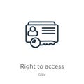 Right to access icon. Thin linear right to access outline icon isolated on white background from gdpr collection. Line vector