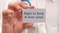 right to keep and bear arms text written on a white card in the hands of a businessman Royalty Free Stock Photo