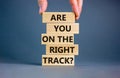 Right Track Symbol. Concept Words Are You On The Right Track On Wooden Blocks On A Beautiful Grey Table Grey Background.