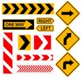 Right turn. Road sign with arrow. Set of vector illustrations.
