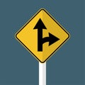 Right turn split sign isolated on grey sky background.Vector illustration Royalty Free Stock Photo