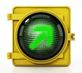 Right turn traffic lamp isolated on black background. 3D illustration