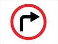 Right turn road sign vector art white background Royalty Free Stock Photo