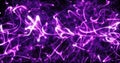 Right wavy flying glowing neon purple beautiful lines stripes and particles futuristic hi-tech scientific. Abstract background, Royalty Free Stock Photo