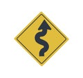 Right winding road sign. Concept of traffic regulations.