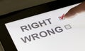 Right and wrong checkboxes on a tablet Royalty Free Stock Photo
