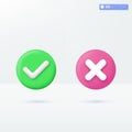 Right and Wrong icon symbols. check mark, cross mark, yes, accepted and rejected concept. 3D vector isolated illustration design Royalty Free Stock Photo