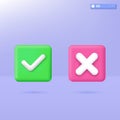 Right and Wrong icon symbols. check mark, cross mark, yes, accepted and rejected concept. 3D vector isolated illustration design Royalty Free Stock Photo