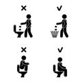 Right and wrong man people position in closet. Posture stick figure. Vector illustration of posing person icon symbol sign.