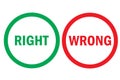 Right or wrong positive negative assessment red green buttons. Simple concept pros cons, correct or mistake.