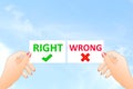 Right wrong Sign in hand Royalty Free Stock Photo