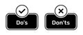 Right and Wrong symbols with Do\'s and Don\'ts buttons black colour Royalty Free Stock Photo