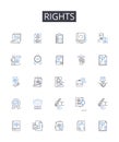 Rights line icons collection. Freedoms, Liberties, Entitlements, Privileges, Claims, Authorities, Autonomy vector and