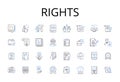 Rights line icons collection. Freedoms, Liberties, Entitlements, Privileges, Claims, Authorities, Autonomy vector and