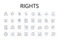 Rights line icons collection. Freedoms, Liberties, Entitlements, Privileges, Claims, Authorities, Autonomy vector and