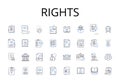 Rights line icons collection. Freedoms, Liberties, Entitlements, Privileges, Claims, Authorities, Autonomy vector and