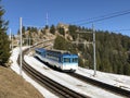 Rigi Mountain railways or Rigi Bergbahnen First cogwheel railway in Europe or die erste Bergbahn Europas Royalty Free Stock Photo