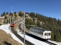 Rigi Mountain railways or Rigi Bergbahnen First cogwheel railway in Europe or die erste Bergbahn Europas Royalty Free Stock Photo