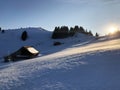 Rigi Staffel Skiing Area or Skifahren Rigi Staffel near Lake Lucerne VierwaldstÃÂ¤ttersee and Lake Zug Zugersee Royalty Free Stock Photo