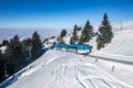 Rigibahn train climbing to the top of mount rigi Royalty Free Stock Photo